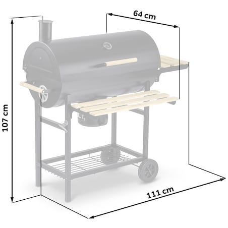 Grill węglowy ogrodowy Berdsen z półkami beczka z kominem + termometr + popielnik