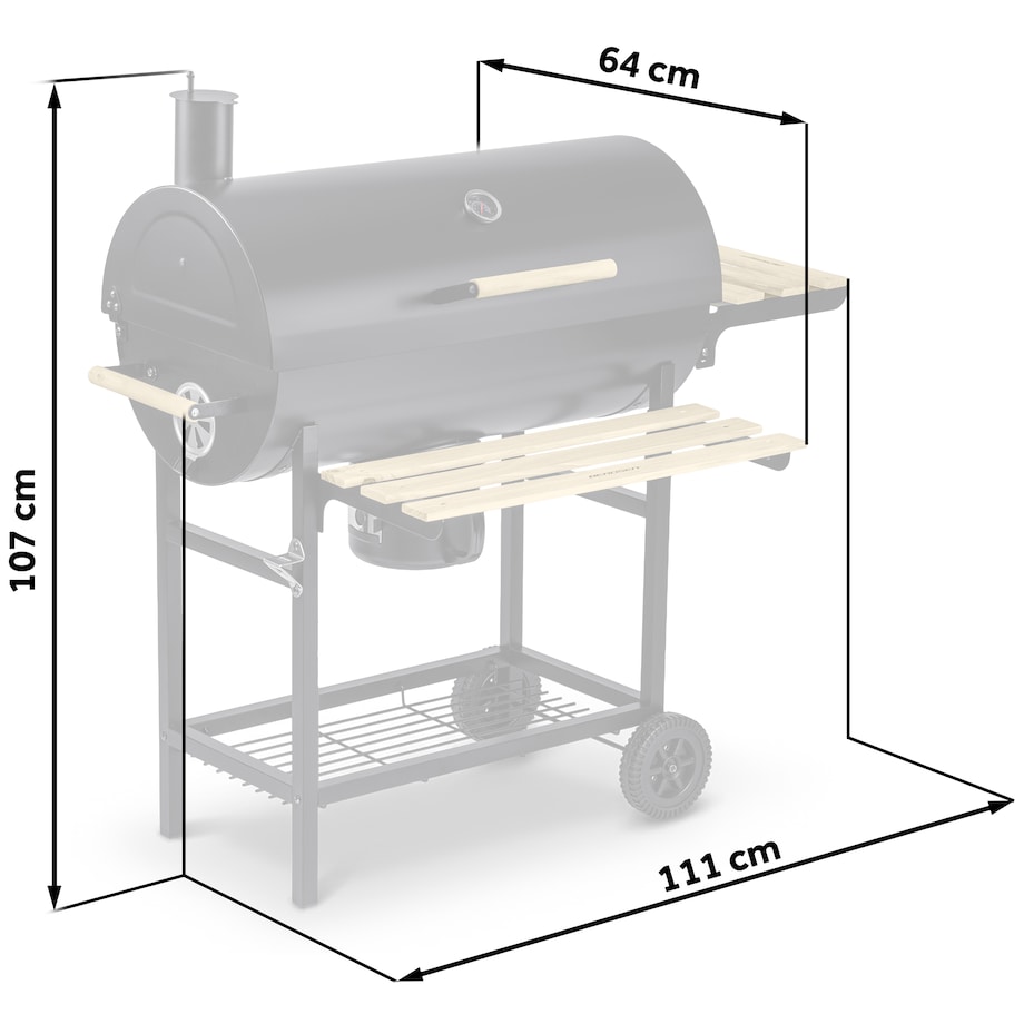 Grill węglowy ogrodowy Berdsen z półkami beczka z kominem + termometr + popielnik