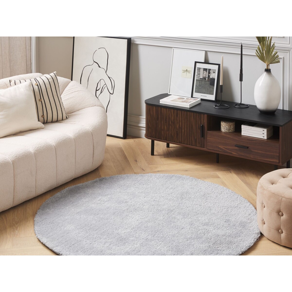 Dywan shaggy okrągły ⌀ 140 cm jasnoszary DEMRE