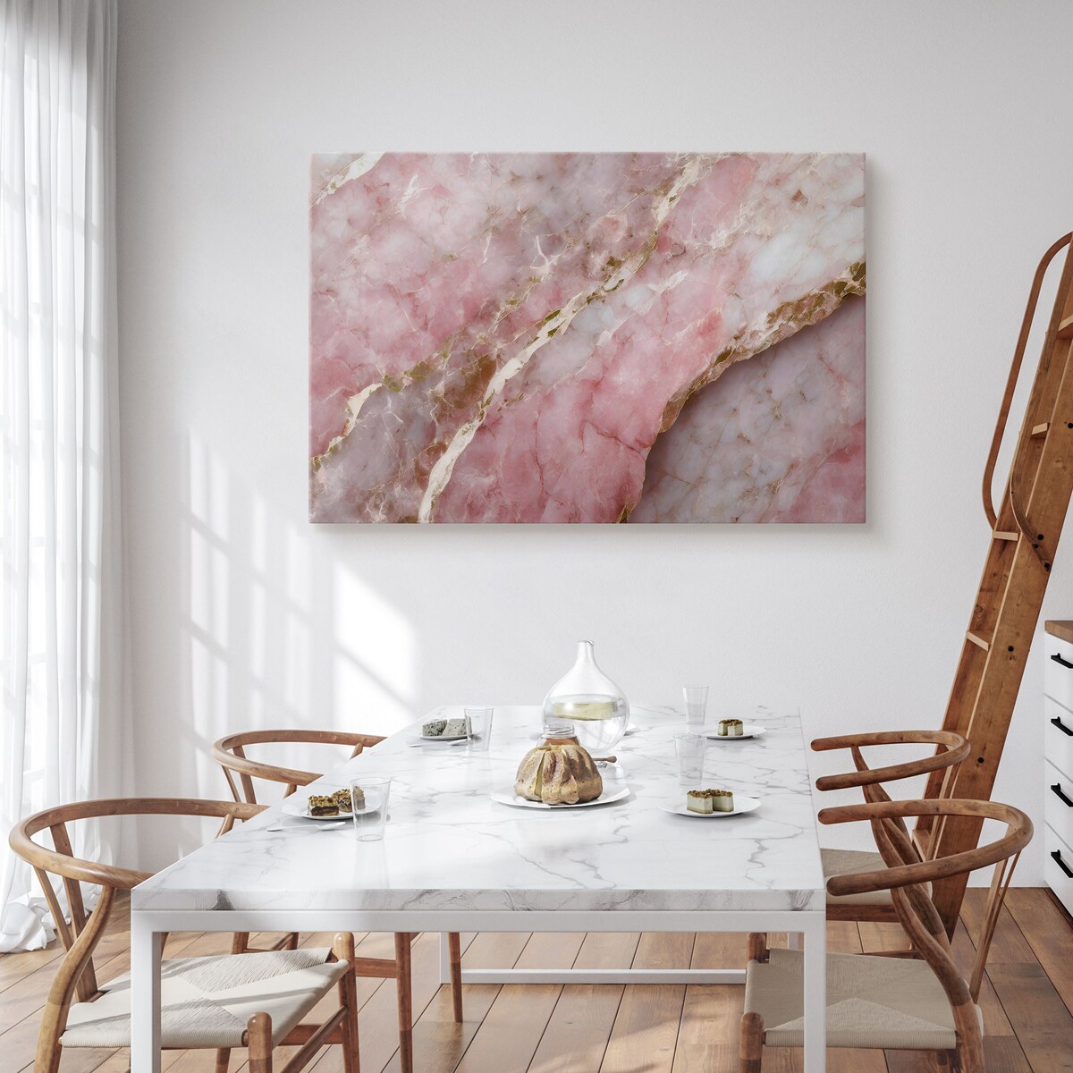 OBRAZ DO SYPIALNI IMITACJA KAMIENIA RÓŻOWY MARMUR STYL GLAMOUR 120x80cm