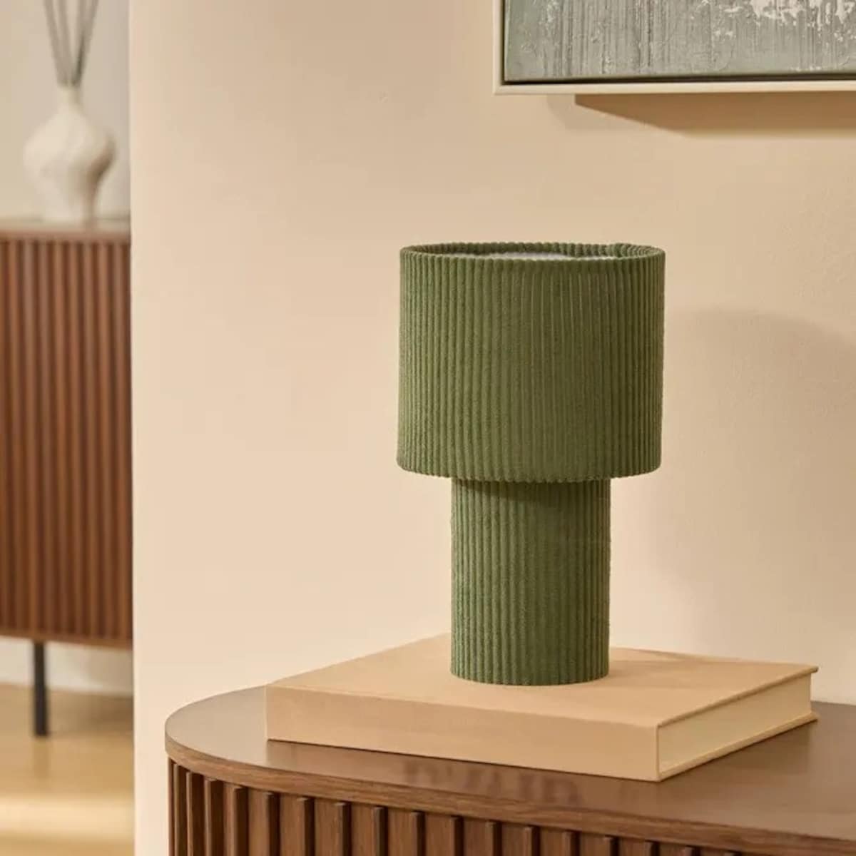 Lampka nocna sztruksowa, zielony khaki, Jolina, 28 cm