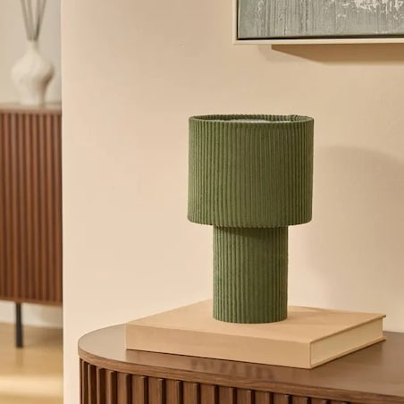 Lampka nocna sztruksowa, zielony khaki, Jolina, 28 cm