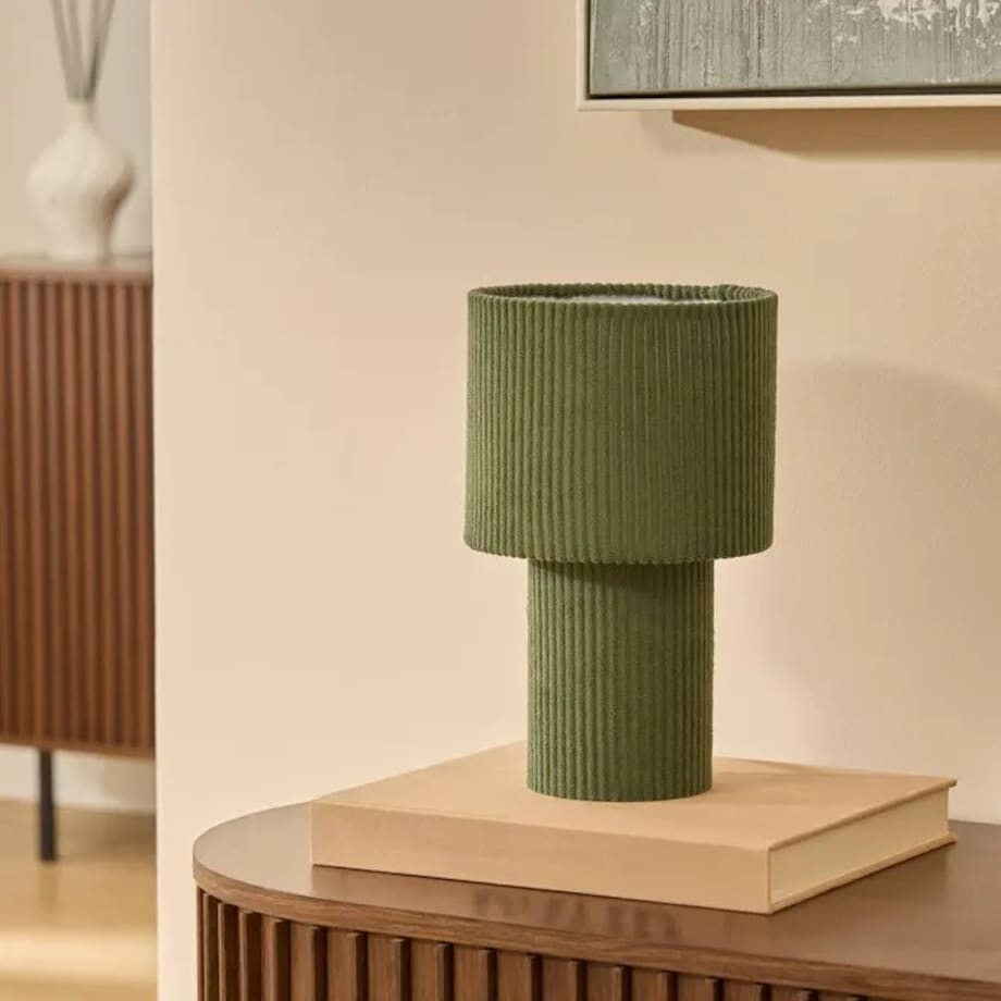 Lampka nocna sztruksowa, zielony khaki, Jolina, 28 cm