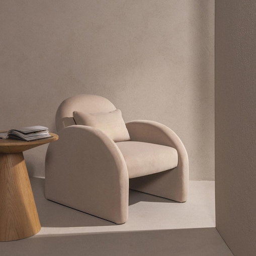 Fotel wypoczynkowy jasnobeżowy, welurowy, Imena