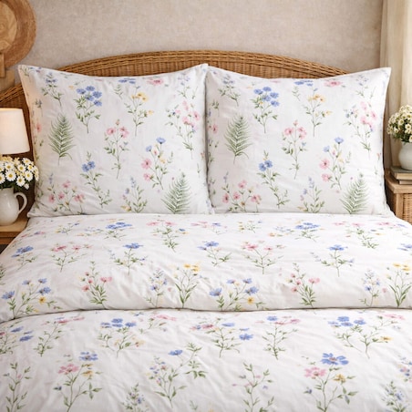 Pościel bawełniana 160x200 cm Kwiaty Polne Biała łąka