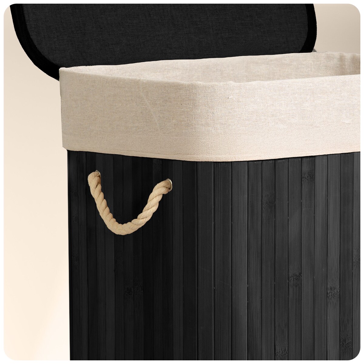 Massido, bambusowy kosz na pranie z pokrywą 72l, czarny 61x42x32 cm