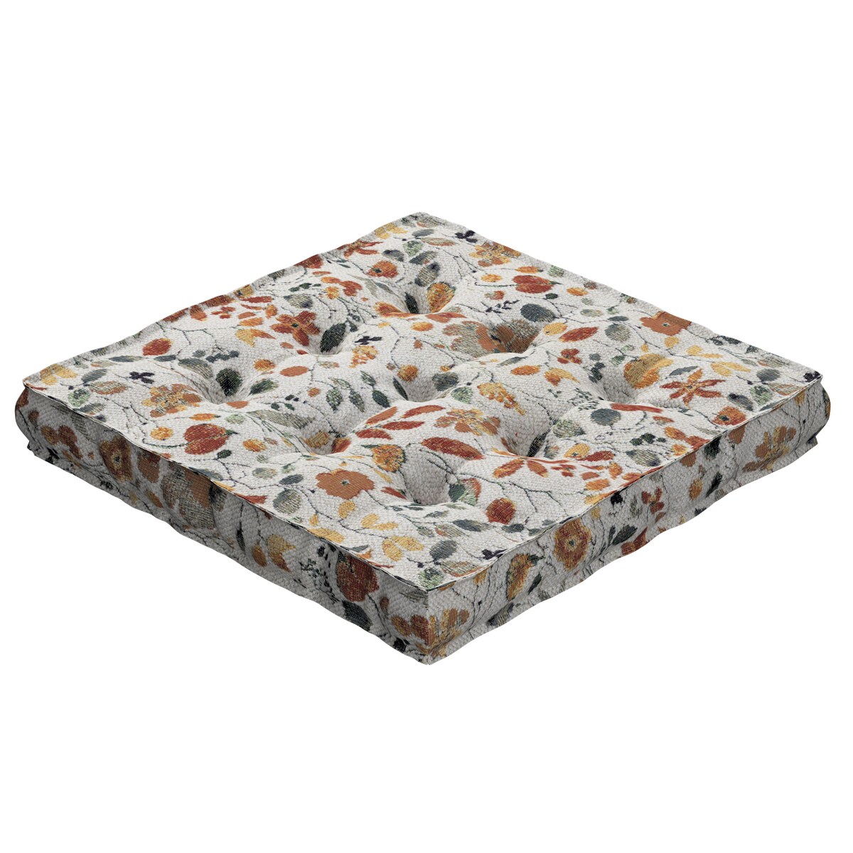 Poduszka na krzesło Kuba, pomarańczowo-zielone kwiaty na kremowym tle, 50 x 50 x 10 cm, Cosy Home