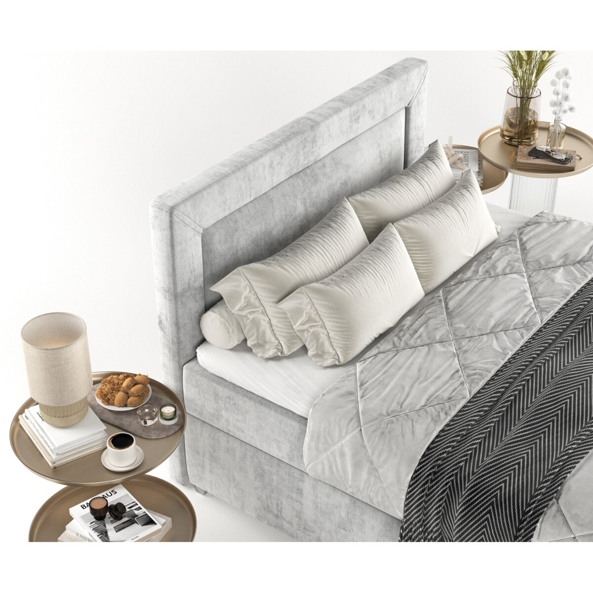 Łóżko kontynentalne LONTANO 180x200 z pojemnikiem, Jasny Szary, tkanina Lotta 06