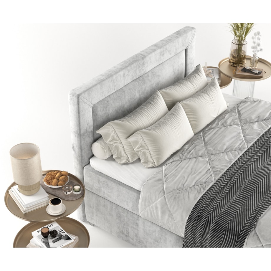 Łóżko kontynentalne LONTANO 180x200 z pojemnikiem, Jasny Szary, tkanina Lotta 06