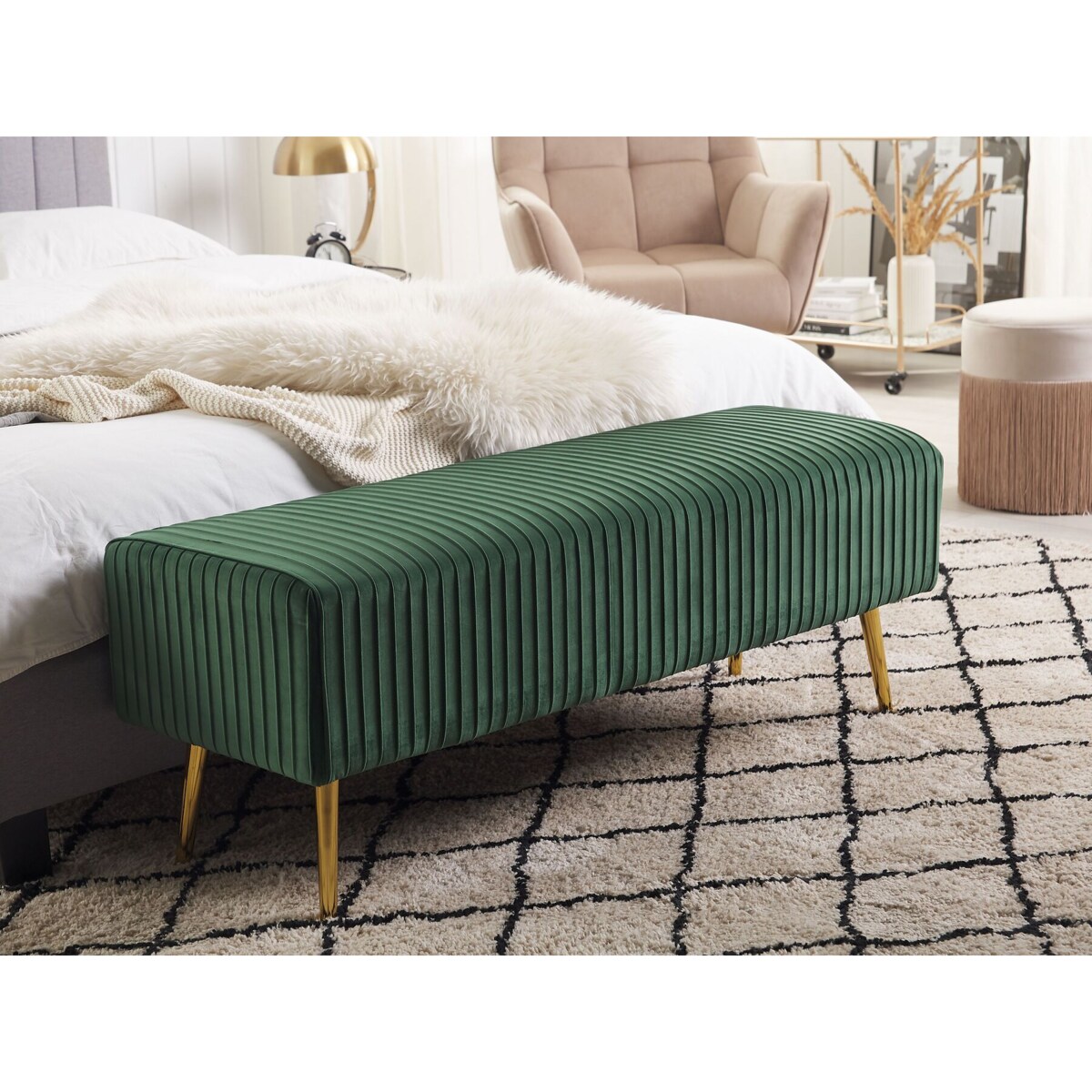 Ławka do sypialni welurowa zielona PATERSON