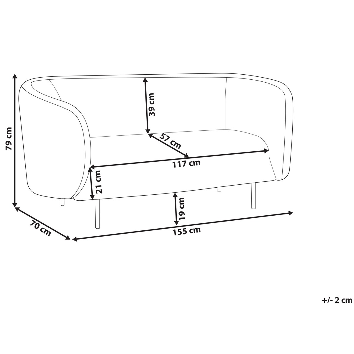 Sofa dla 2 osób LOEN Czarny