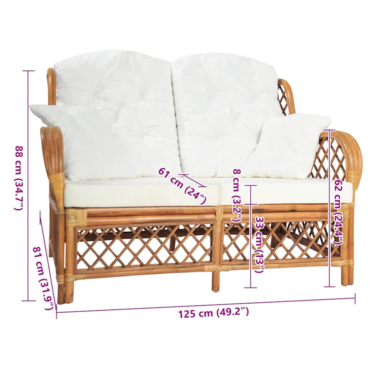 vidaXL 2-osobowa sofa, jasnobrązowa, rattanowa