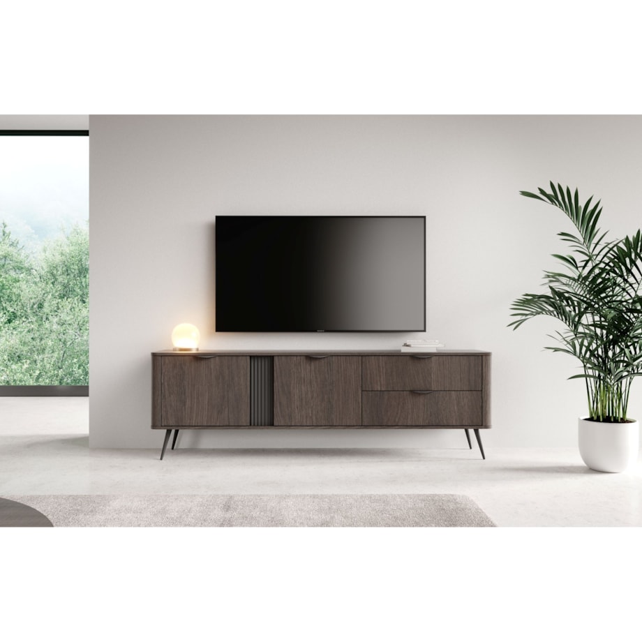 Szafka RTV 195 2D2S ERIS ryflowana na wysokich nóżkach