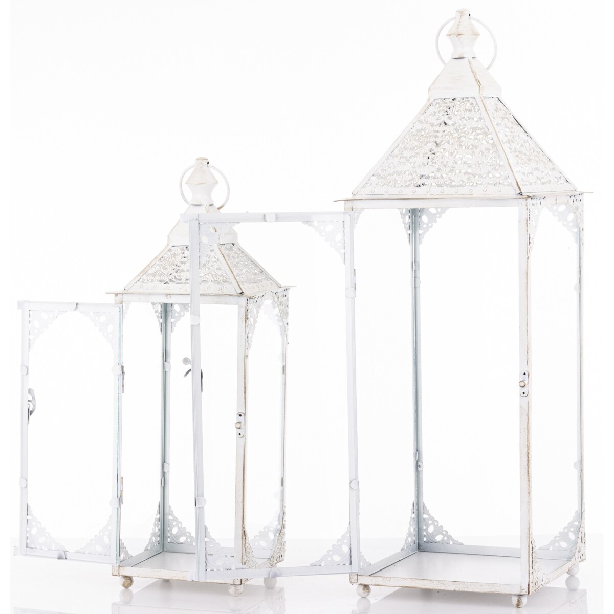 Komplet 2 lampionów metalowych białych BLANKU 48/64 x 17/22 cm