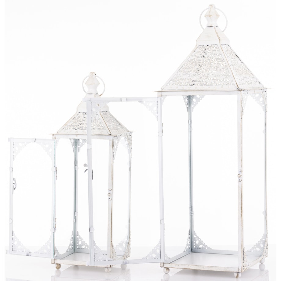 Komplet 2 lampionów metalowych białych BLANKU 48/64 x 17/22 cm