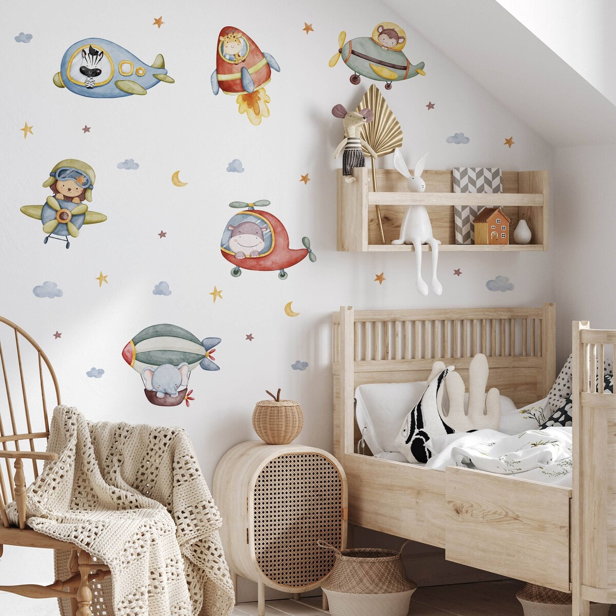 Naklejki Dla Dzieci Zwierzątka Chmury Gwiazdy Styl Boho Samoloty ZESTAW 60x30cm