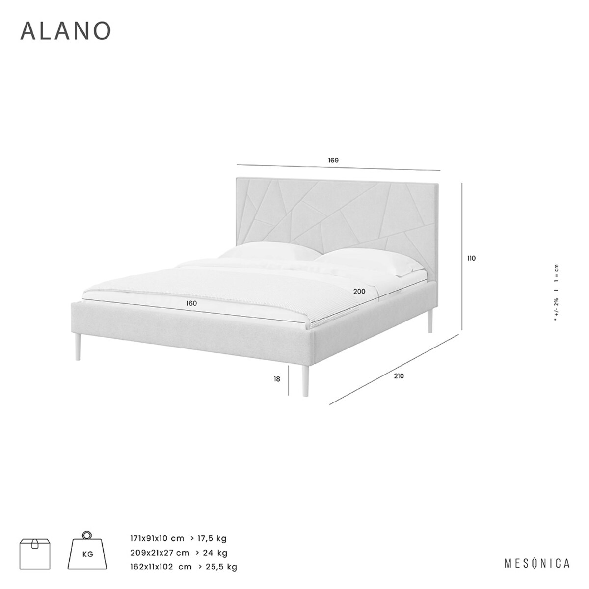 Mesonica Łóżko Alano, geometryczne kremowe, 160x200
