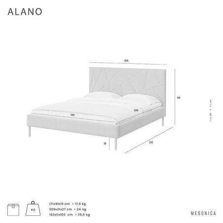 Mesonica Łóżko Alano, geometryczne kremowe, 160x200