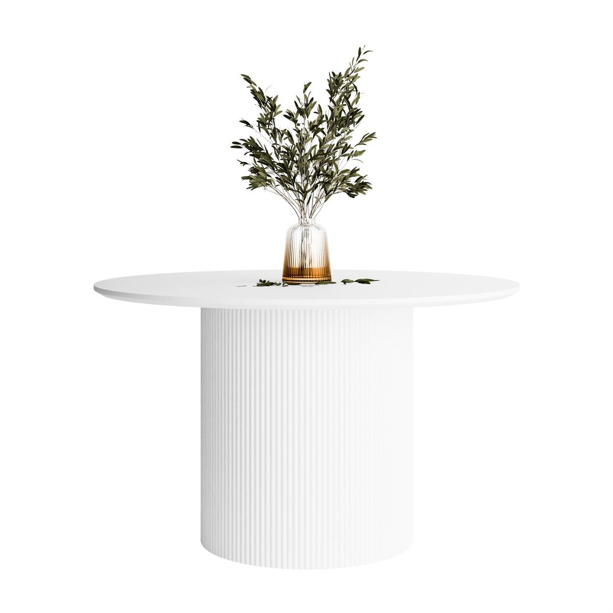 Okrągły stół do jadalni OVI z ryflowaną podstawą, biały