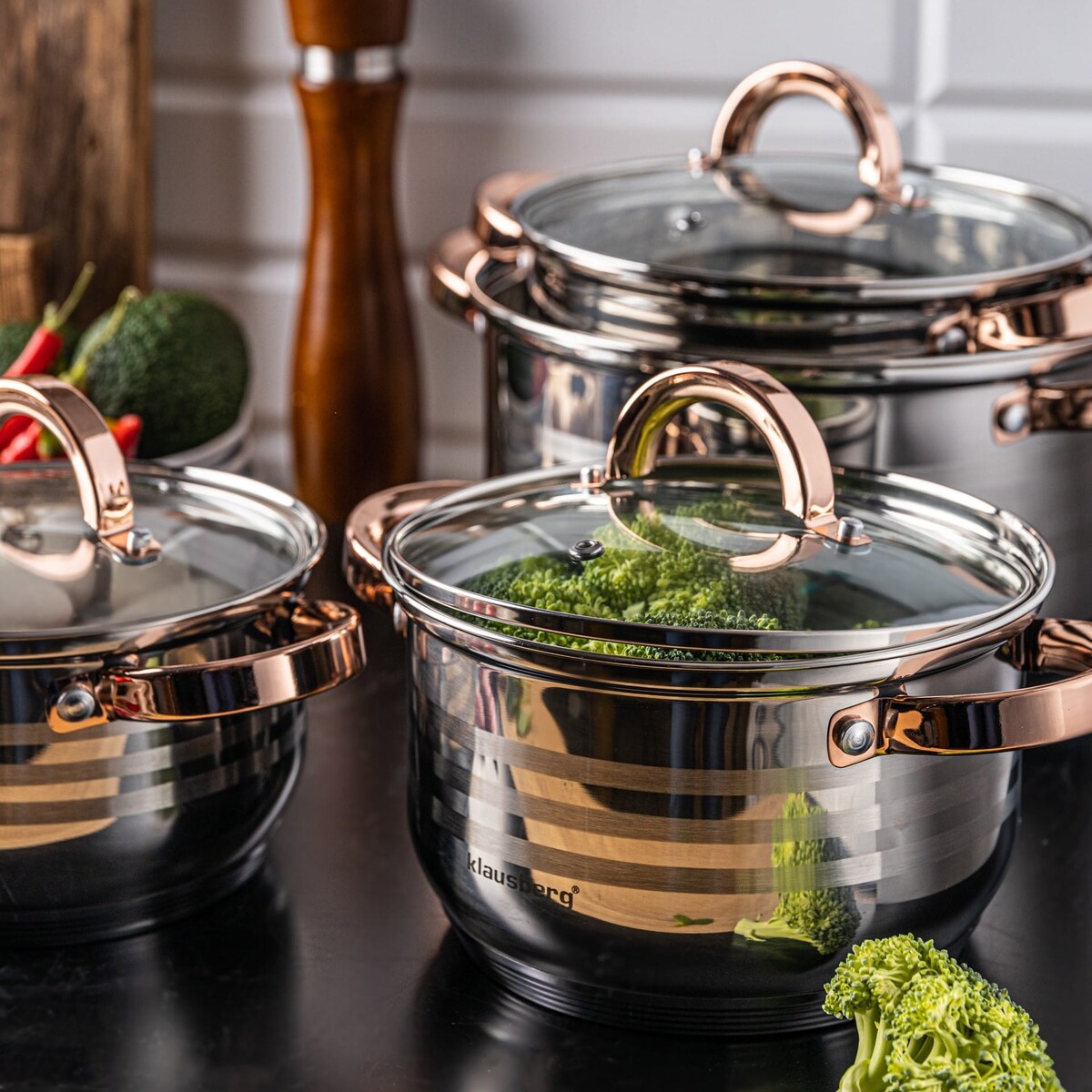 Zestaw garnków stalowych 8 ele. 2.1/2.9/3.9/6.6L KLAUSBERG