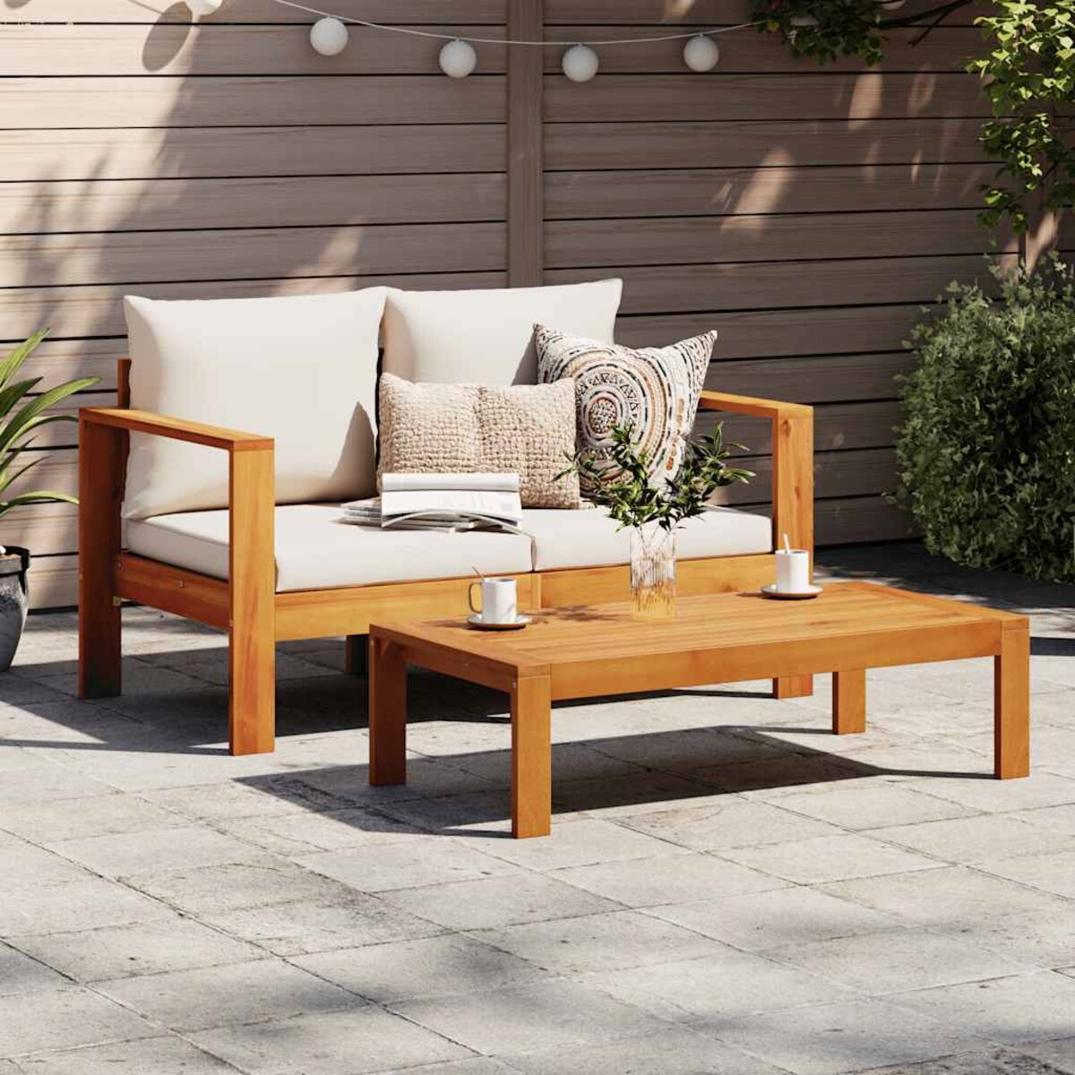 vidaXL Sofa ogrodowa z poduszkami, 2-osobowa, lite drewno akacjowe