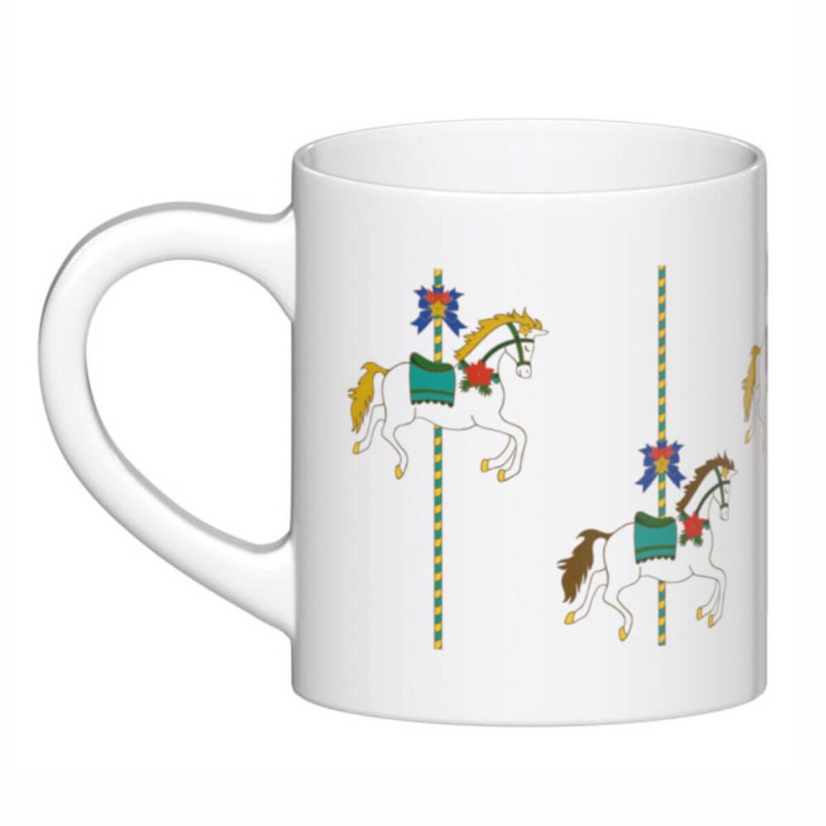 Ceramiczny kubek "Świąteczna Karuzela" ozdobiony uroczym, zimowym motywem. Prezent upominek na mikołaja święta gwiazdkę dla faceta taty mamy męża koleżanki przyjaciółki kobiety dziadka dziewczyny babc