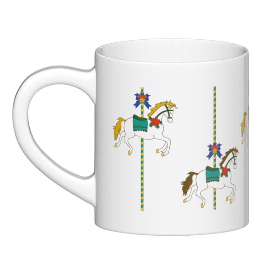 Ceramiczny kubek "Świąteczna Karuzela" ozdobiony uroczym, zimowym motywem. Prezent upominek na mikołaja święta gwiazdkę dla faceta taty mamy męża koleżanki przyjaciółki kobiety dziadka dziewczyny babc