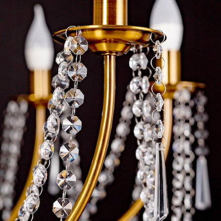 Lampa Kryształowa Wisząca Duża Żyrandol Złoty