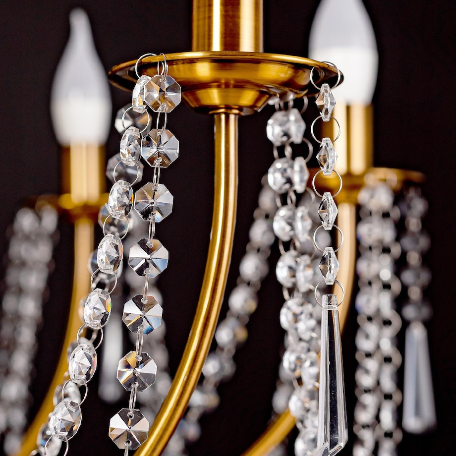 Lampa Kryształowa Wisząca Duża Żyrandol Złoty