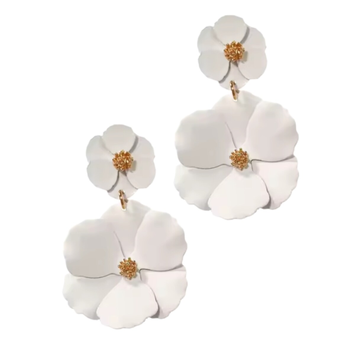 Białe kolczyki złote z PŁATKAMI wiszące na komunię ślub wesele biżuteria