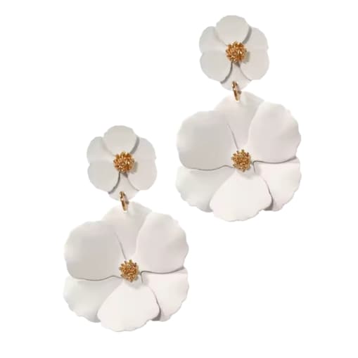 Białe kolczyki złote z PŁATKAMI wiszące na komunię ślub wesele biżuteria