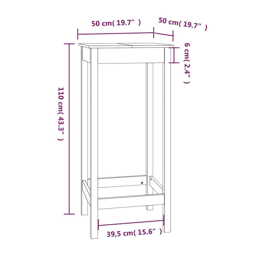 vidaXL Stolik barowy, 50x50x110 cm, lite drewno sosnowe