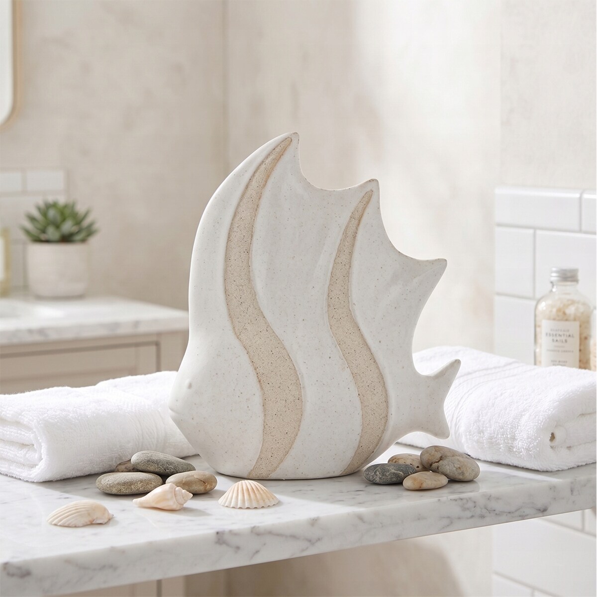 FIGURKA RYBA MARYNISTYKA RAFA KORALOWA CERAMICZNA DEKORACYJNA OZDOBA BIAŁA