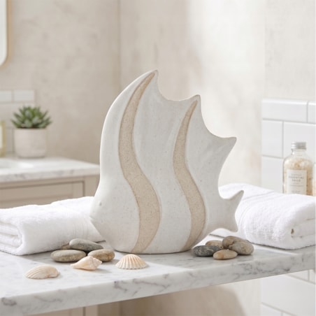 FIGURKA RYBA MARYNISTYKA RAFA KORALOWA CERAMICZNA DEKORACYJNA OZDOBA BIAŁA