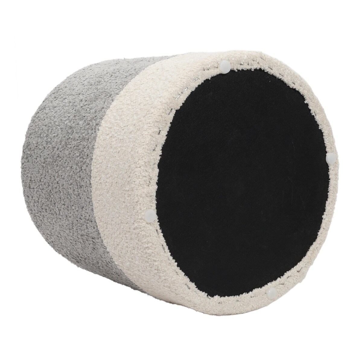 Pufa okrągła tapicerowana w dwóch kolorach boucle, Ø 35 x 34 cm