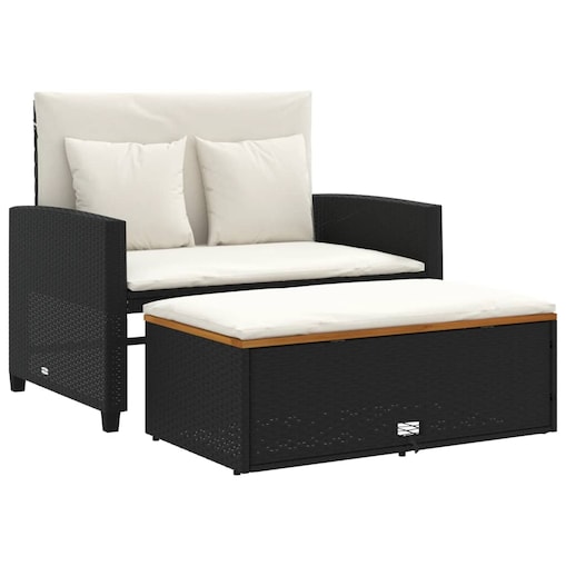 vidaXL Sofa ogrodowa z poduszkami, 2-os., czarna, rattan PE i akacja