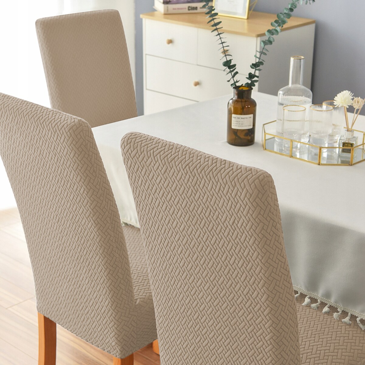 POKROWIEC NA KRZESŁO SZARY BEŻ ŻAKARD ELASTYCZNY [10-Z1-SZB]