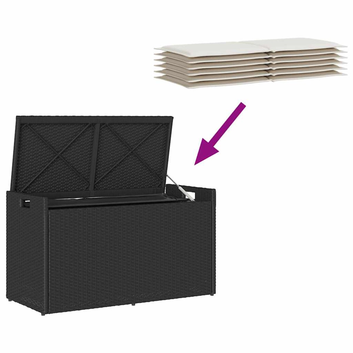 vidaXL Ławka ogrodowa ze schowkiem i poduszką, czarna, polirattan