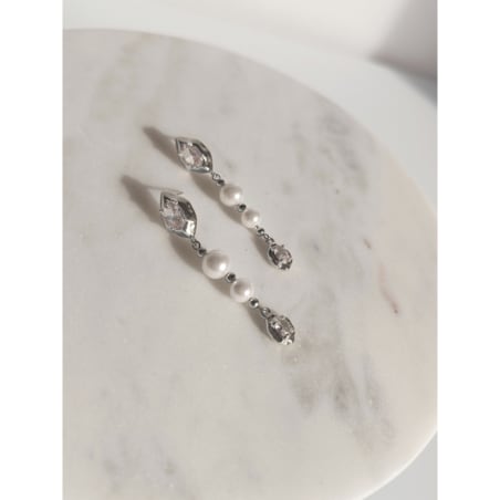 Długie kolczyki SREBRNE perłowe perły wiszą proste NOWOCZESNE klasyczne