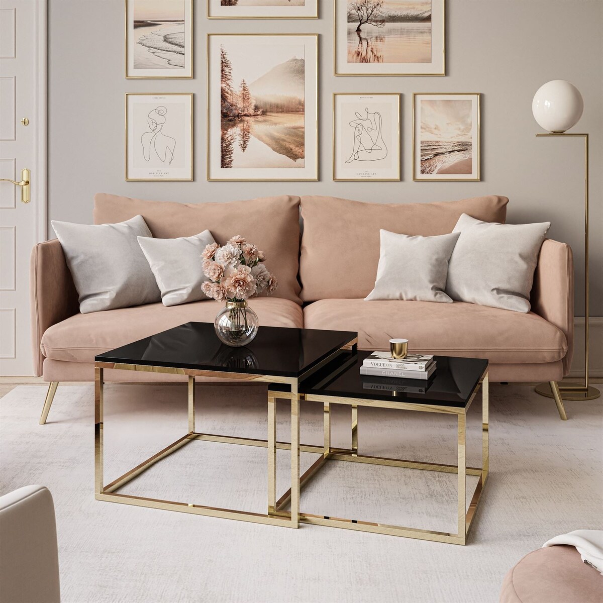 Stolik kawowy YOSHI 2w1 złoty chrom czarny połysk