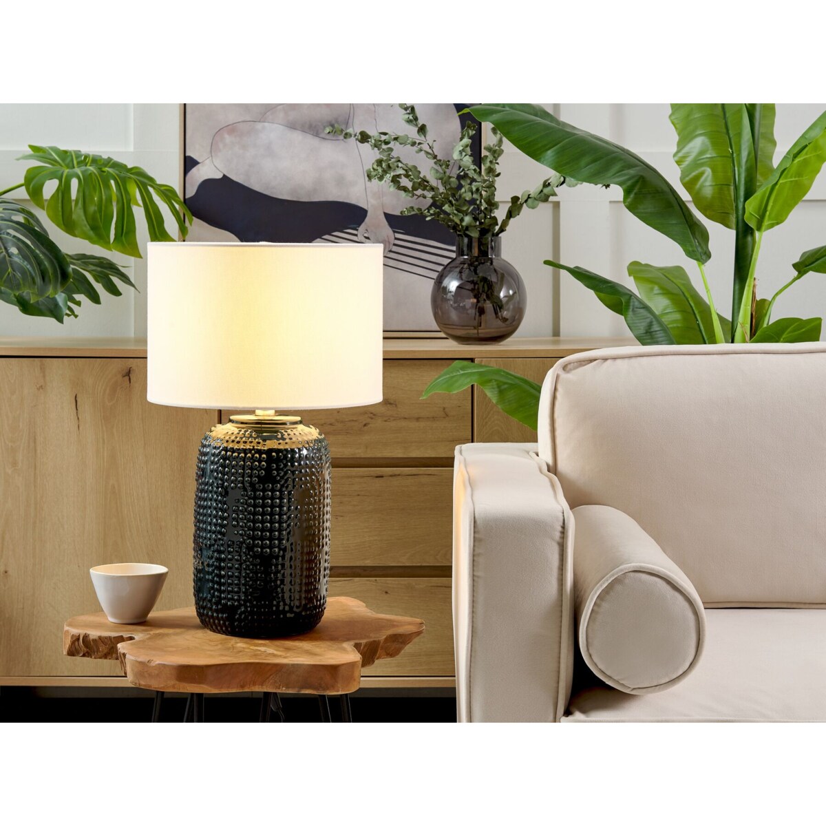 Lampa stołowa ceramiczna ciemnoniebieska MUSSEL