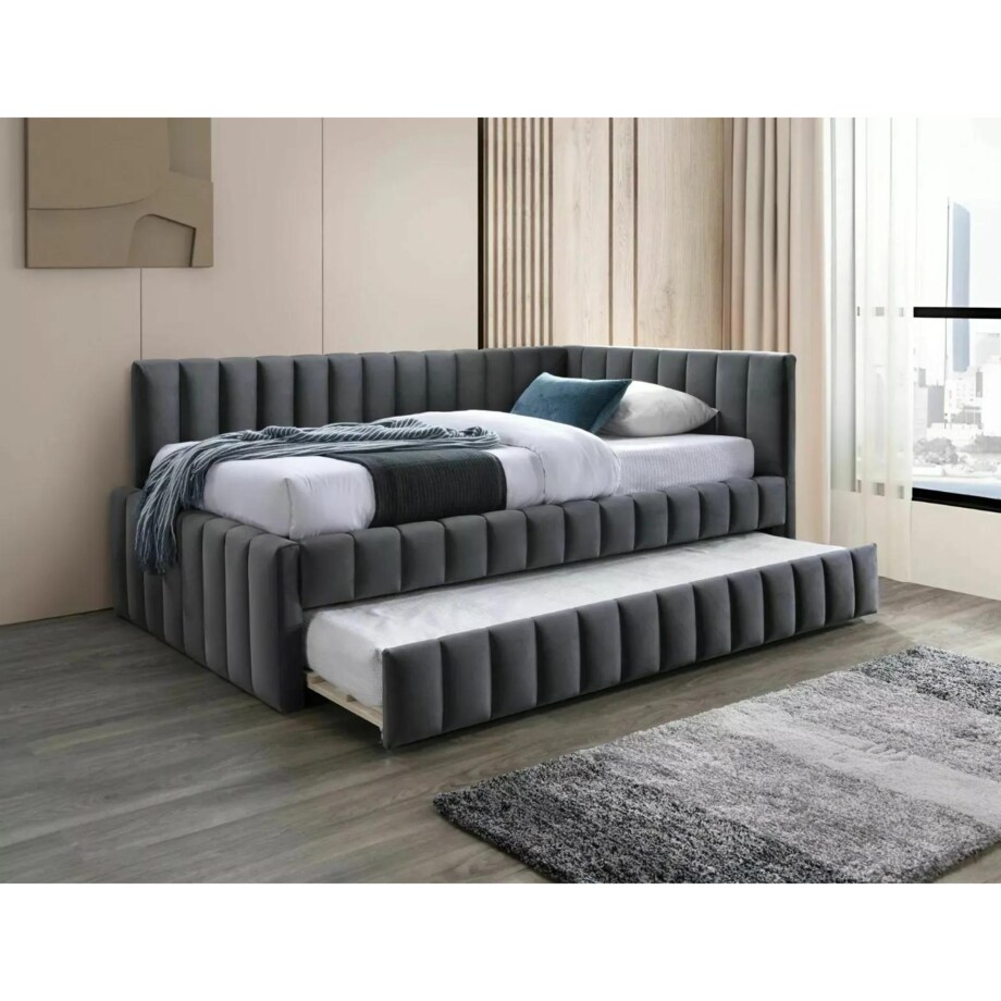Łóżko tapicerowane ALFIE VELVET 120x200 szare