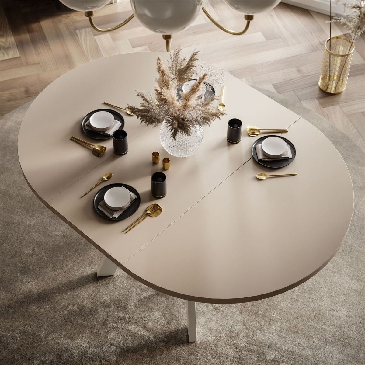 Okrągły stół rozkładany VOLTA MATT, nogi białe, blat kaszmir