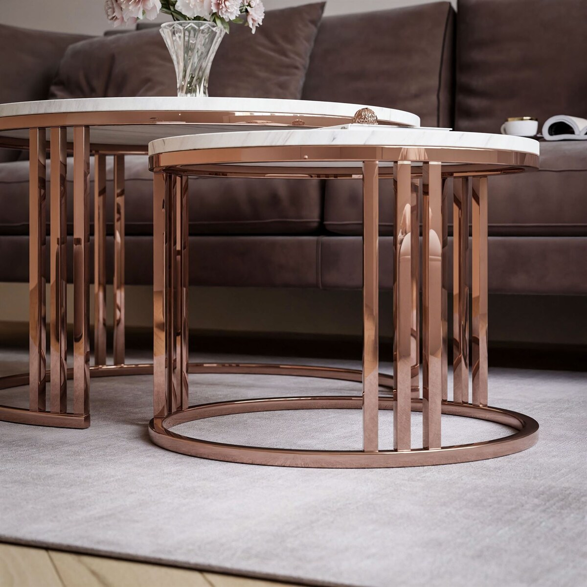 Stolik kawowy LORI 2w1 miedź marmur levanto