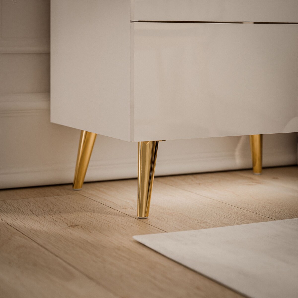 Stolik nocny AURORA II biały połysk nogi skośne LED