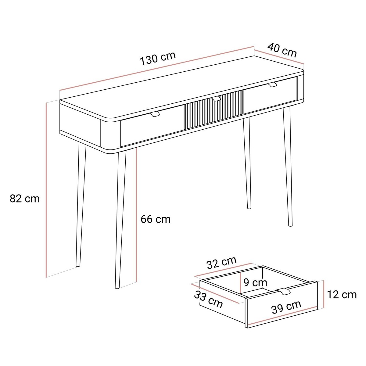 Konsola AUTUMN z szufladami, Kaszmir / Szary Kamień