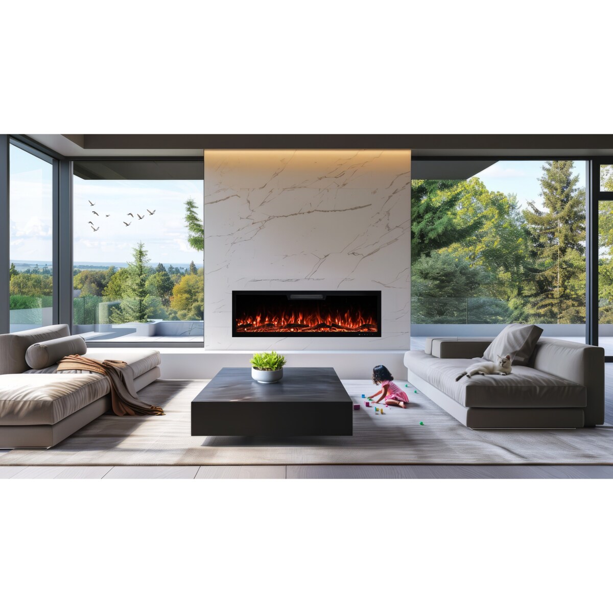 Kominek elektryczny AFLAMO Elite 128 - ścienny i do zabudowy - 128x46x13 cm - kominek LED z funkcją grzania 750/1500 W