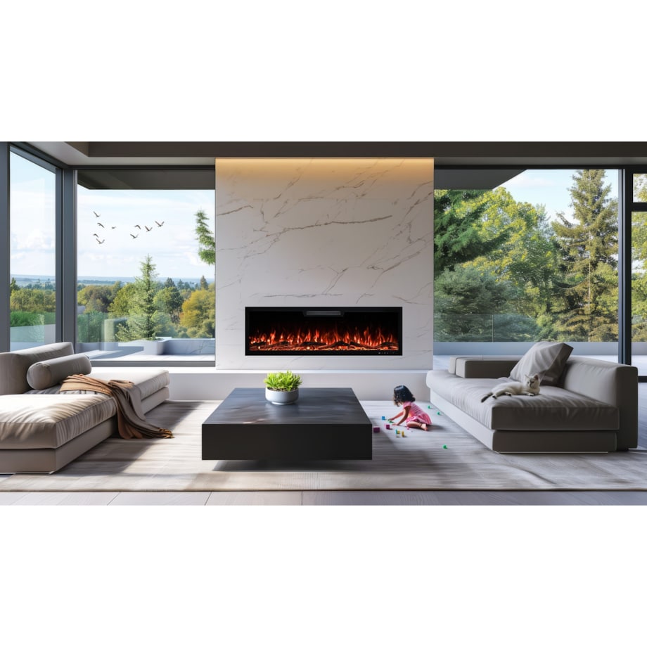 Kominek elektryczny AFLAMO Elite 128 - ścienny i do zabudowy - 128x46x13 cm - kominek LED z funkcją grzania 750/1500 W