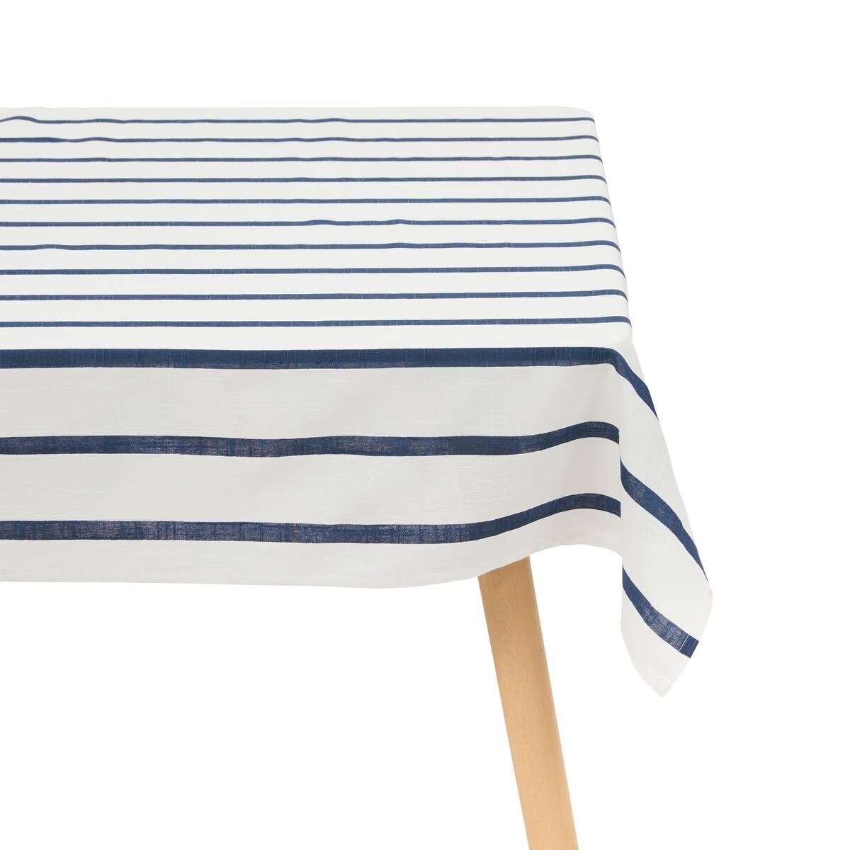 Obrus bawełniany, biały w granatowe pasy, 140x240 cm, Oceania