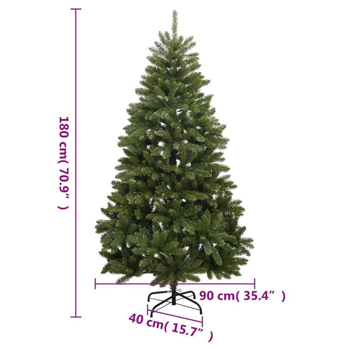 vidaXL Sztuczna choinka na zawiasach, 300 lampek LED i bombki, 180 cm